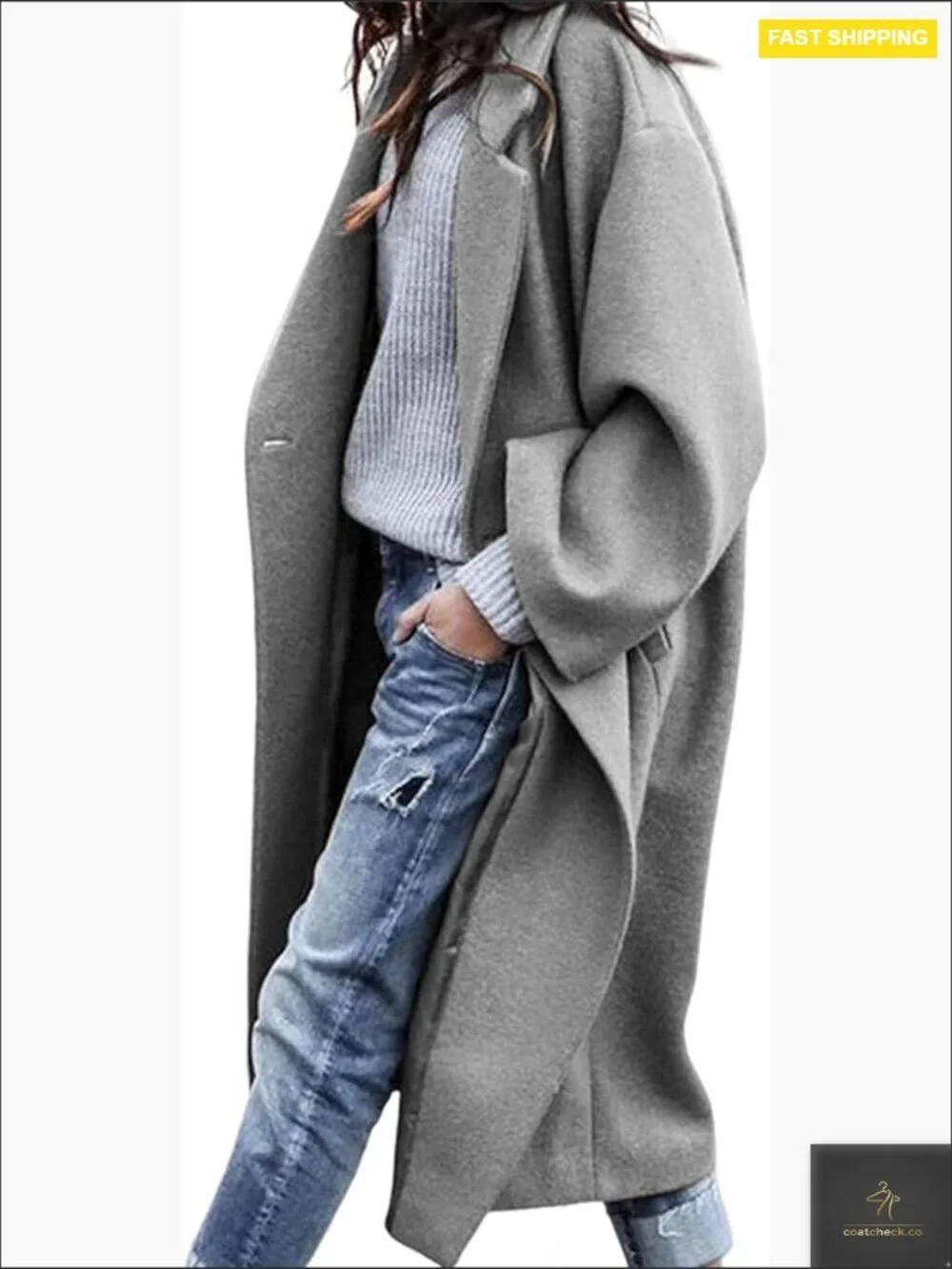 Oversized Wool Blend Double Breasted Long Trench Coat Winter Peacoat with